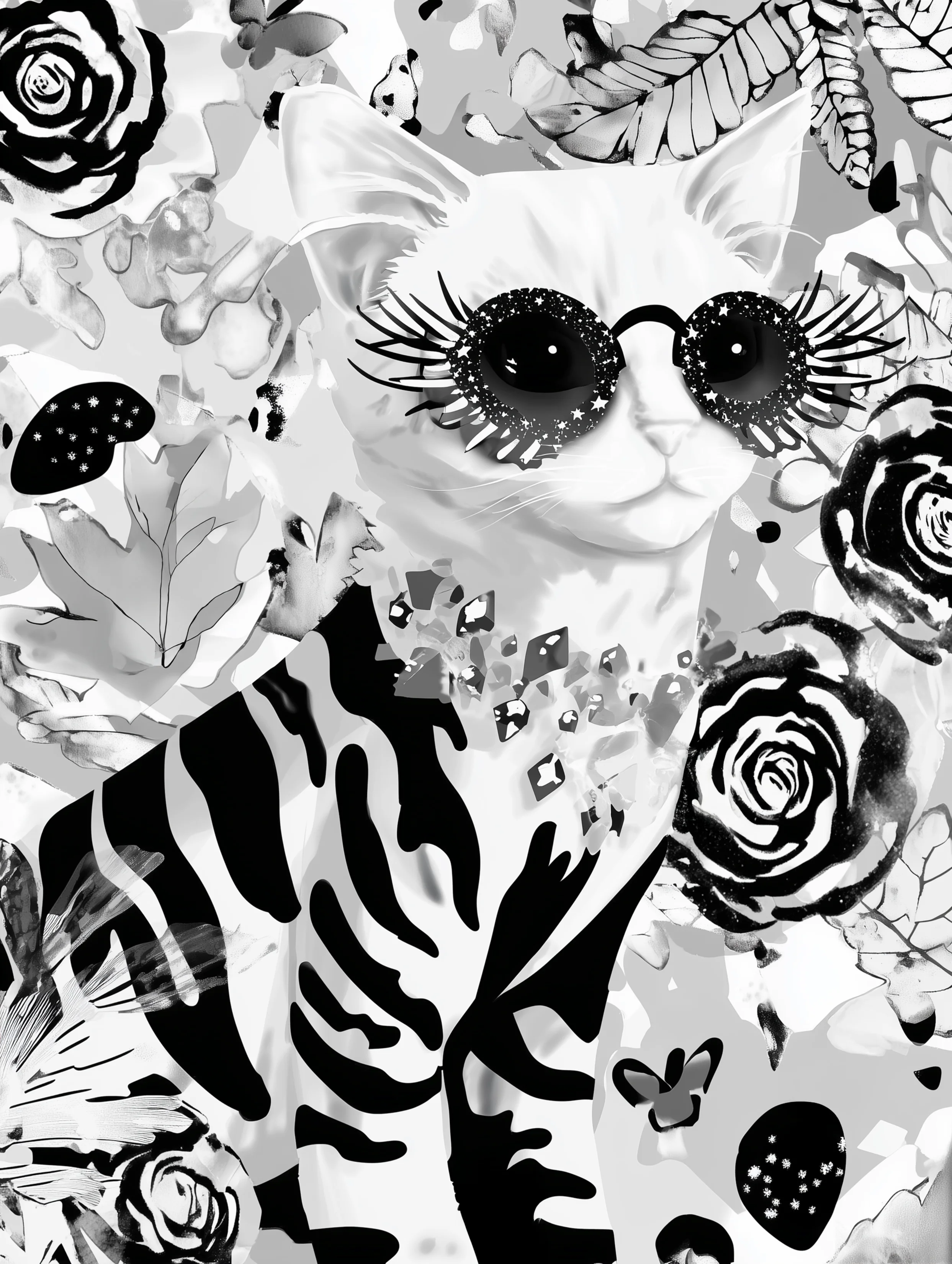 Free printable kitten coloring page featuring kitten wearing couture glasses